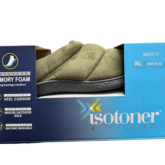 isotoner Other - Isotoner Mens Slippers Size XL 11-12 Olive Green Slip On Memory Foam New